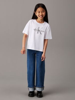 bright white relaxed logo t-shirt for girls calvin klein jeans