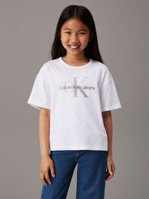 bright white relaxed logo t-shirt for girls calvin klein jeans