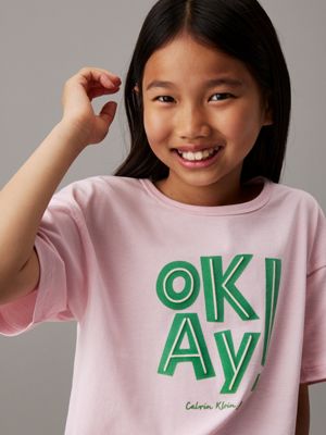 chalk pink relaxed graphic t-shirt for girls calvin klein jeans