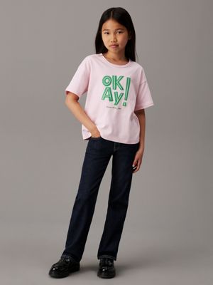 chalk pink relaxed graphic t-shirt for girls calvin klein jeans