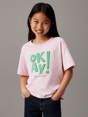 light pink relaxed graphic t-shirt for girls calvin klein jeans