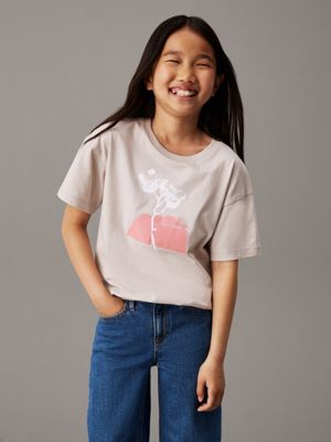 dusty grey relaxed nature graphic t-shirt for girls calvin klein jeans