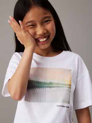 bright white relaxed nature graphic t-shirt for girls calvin klein jeans