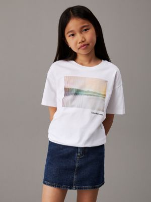 white relaxed nature graphic t-shirt for girls calvin klein jeans