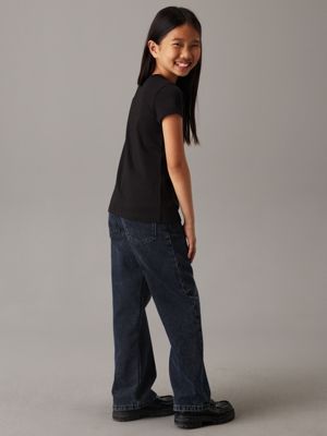 ck black slim logo t-shirt for girls calvin klein jeans