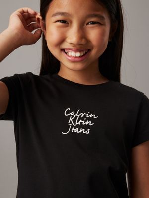 ck black slim logo t-shirt for girls calvin klein jeans