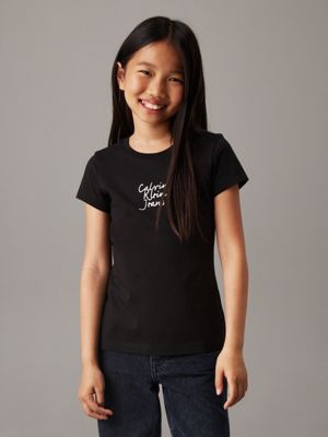 black slim logo t-shirt for girls calvin klein jeans