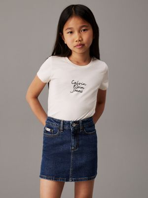 t-shirt slim avec logo beige pour filles calvin klein jeans