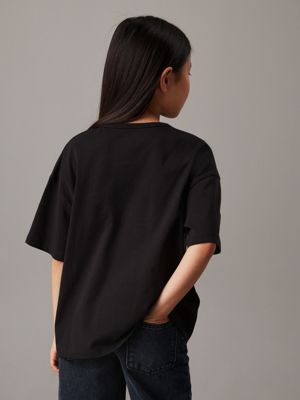 black hoekig t-shirt met logo voor meisjes - calvin klein jeans