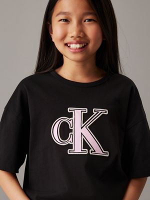 ck black boxy logo t-shirt for girls calvin klein jeans