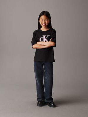 ck black boxy logo t-shirt for girls calvin klein jeans