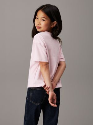 chalk pink boxy logo t-shirt for girls calvin klein jeans