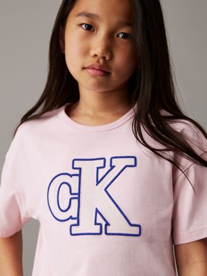 chalk pink boxy logo t-shirt for girls calvin klein jeans