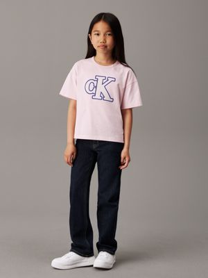 chalk pink boxy logo t-shirt for girls calvin klein jeans