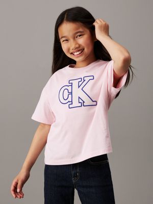 chalk pink boxy logo t-shirt for girls calvin klein jeans