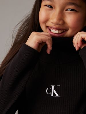 ck black slim ribbed roll neck top for girls calvin klein jeans