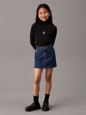 ck black slim ribbed roll neck top for girls calvin klein jeans