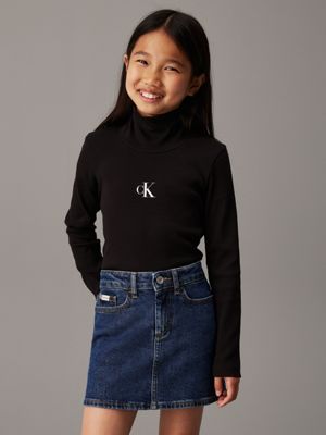 black slim ribbed roll neck top for girls calvin klein jeans