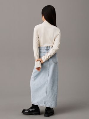 beige top met smalle geribbelde col voor meisjes - calvin klein jeans