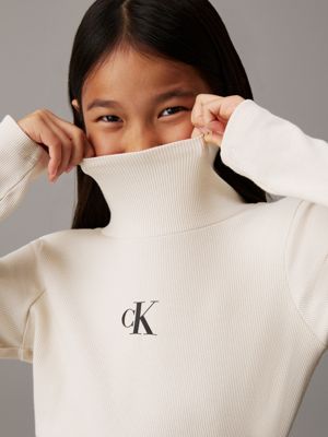 turtledove slim ribbed roll neck top for girls calvin klein jeans