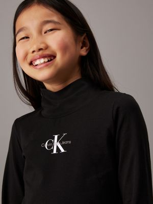 ck black slim logo roll neck top for girls calvin klein jeans