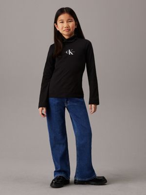 ck black slim logo roll neck top for girls calvin klein jeans