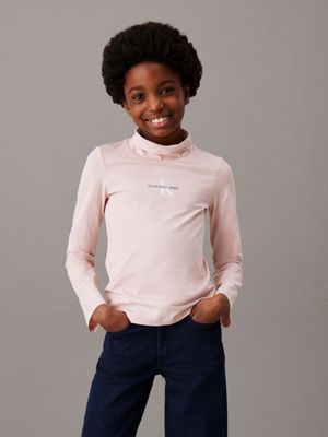 pink slim logo roll neck top for girls calvin klein jeans