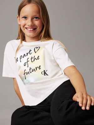 ivory oversized graphic t-shirt for girls calvin klein jeans