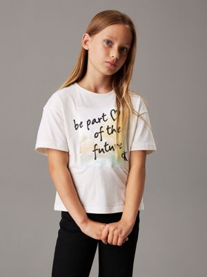 white oversized graphic t-shirt for girls calvin klein jeans