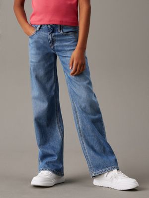 blue relaxed wide leg jeans for girls calvin klein jeans