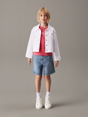 white slim denim trucker jacket for girls calvin klein jeans