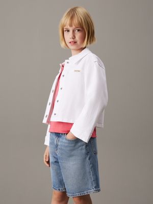 white slim denim trucker jacket for girls calvin klein jeans