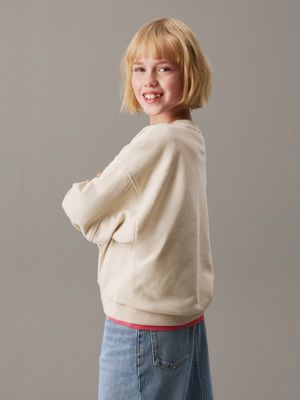 oyster gray loose logo sweatshirt for girls calvin klein jeans