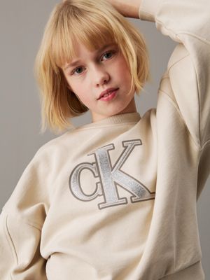 oyster gray loose logo sweatshirt for girls calvin klein jeans