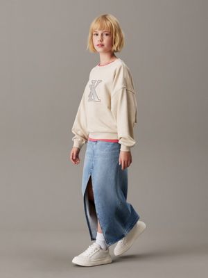 oyster gray loose logo sweatshirt for girls calvin klein jeans