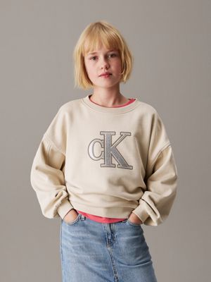 grey loose logo sweatshirt for girls calvin klein jeans