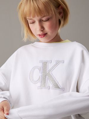 bright white loose logo sweatshirt for girls calvin klein jeans