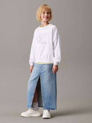 bright white loose logo sweatshirt for girls calvin klein jeans