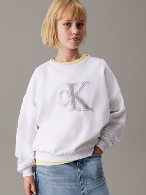 white loose logo sweatshirt for girls calvin klein jeans