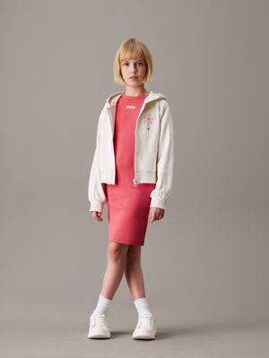 felpa con cappuccio con zip integrale con fiore tofu da bambine calvin klein jeans