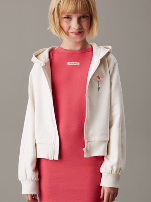 white flower zip up hoodie for girls calvin klein jeans