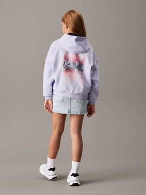 purple heather loose back graphic hoodie for girls calvin klein jeans