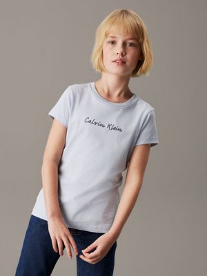 blue slim logo t-shirt for girls calvin klein jeans