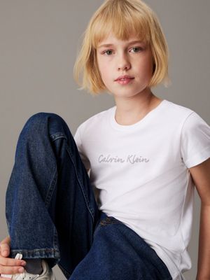 bright white slim logo t-shirt for girls calvin klein jeans