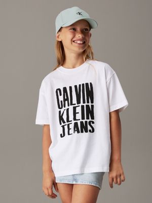 white logo t-shirt for girls calvin klein jeans