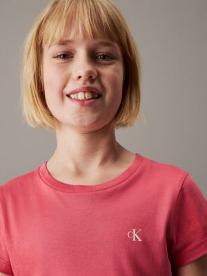 t-shirt in confezione da 2 tofu / deep crimson fruit da bambine calvin klein jeans