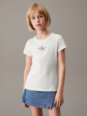 t-shirt in confezione da 2 tofu / deep crimson fruit da bambine calvin klein jeans