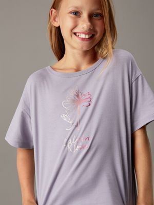 lilac gray boxy flower graphic t-shirt for girls calvin klein jeans