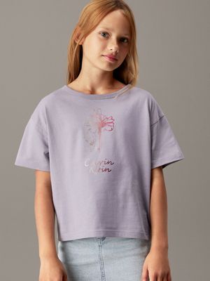 grey boxy flower graphic t-shirt for girls calvin klein jeans