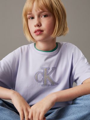 purple heather boxy logo t-shirt for girls calvin klein jeans